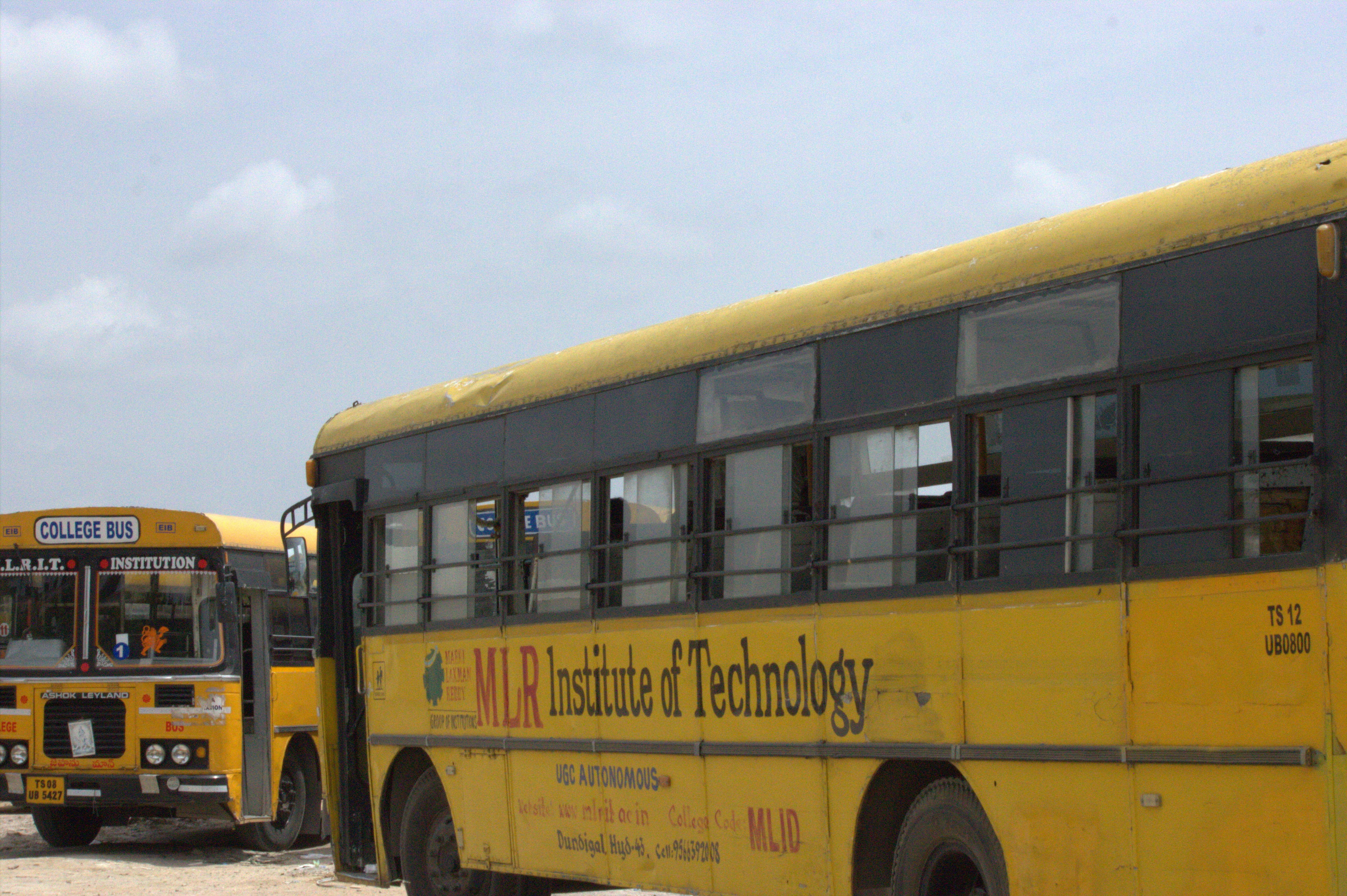 MLRIT college bus fleet at Dundigal campus depot