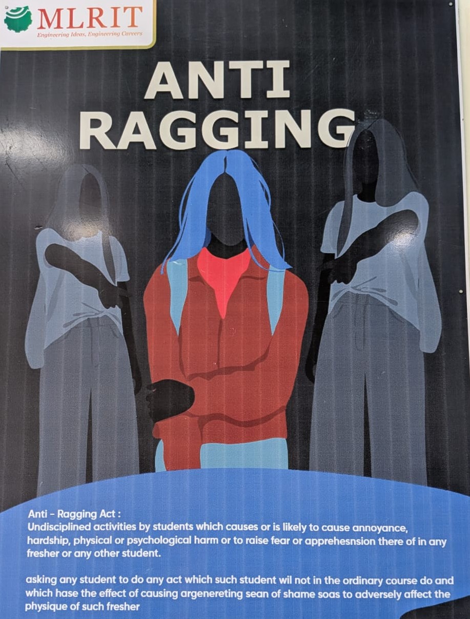 MLRIT official Anti-Ragging poster — zero tolerance commitment