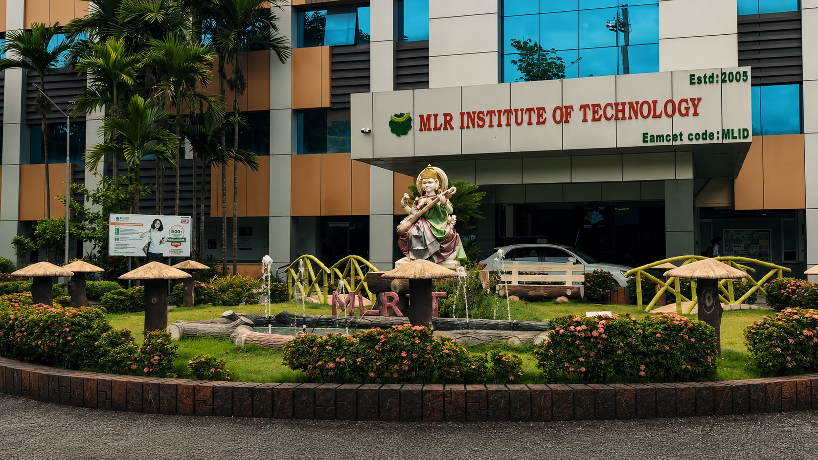 MLRIT green campus — wide view of tree-lined grounds and buildings