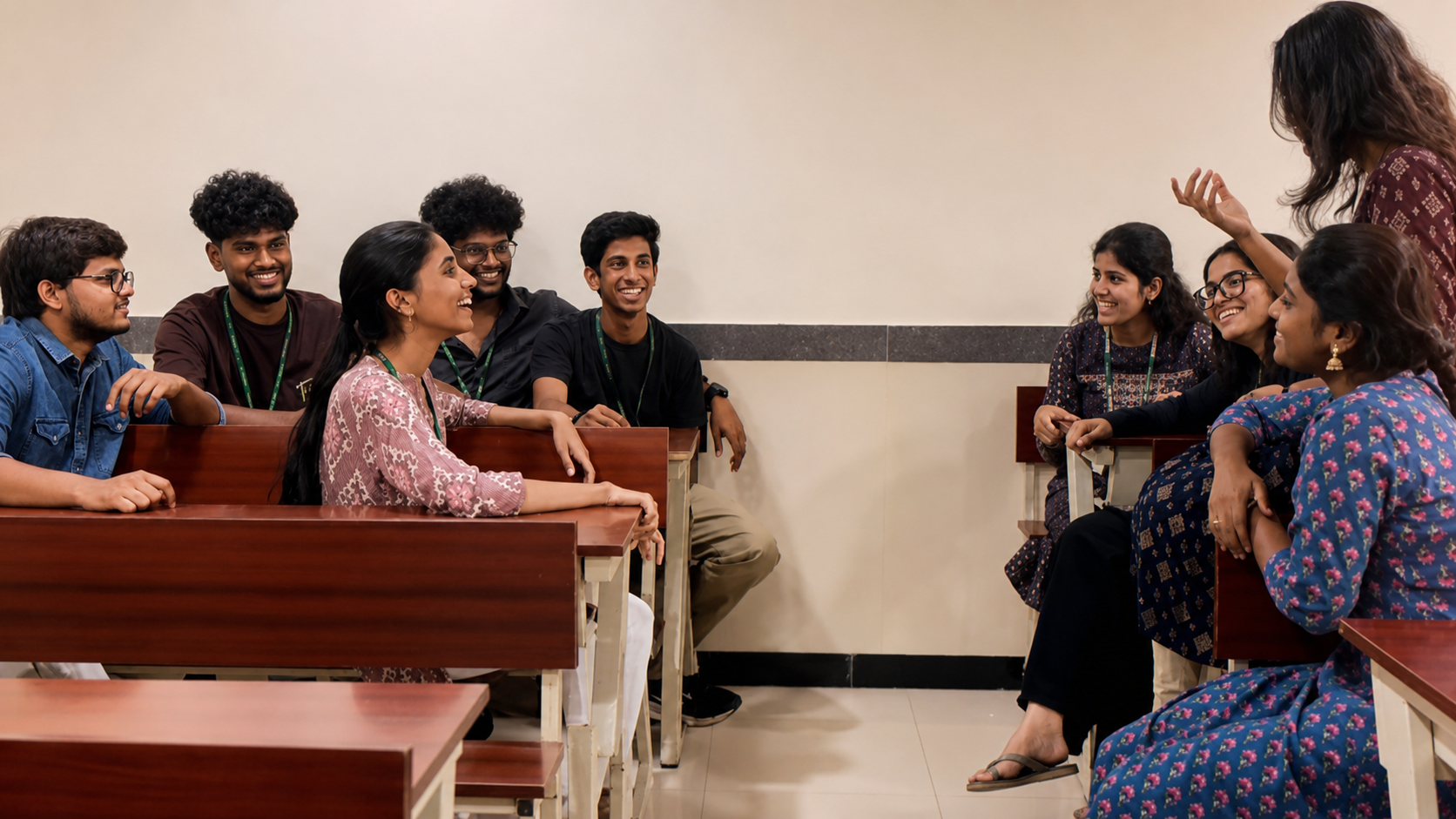 Students chatting between classes at MLRIT